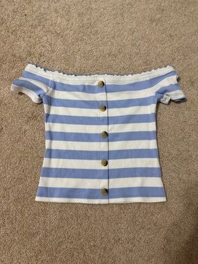 Aeropostale Blue & White Striped Off-Shoulder Crop Top